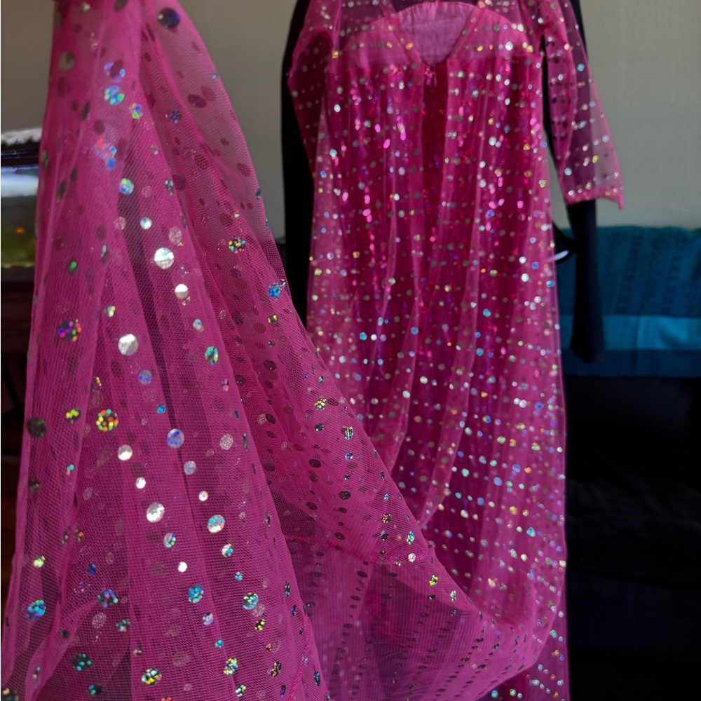 Girls' Sparkling Hot Pink Sequin Tulle Dress - Picture 12 of 16